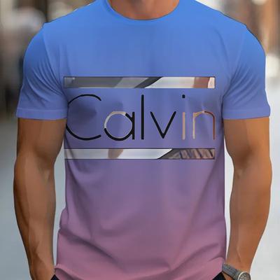 "TEMU Men's "" Graphic T-shirt - Casual 3d Print Letter Tee With , Short Sleeve, Round Neck, Light Blue, Summer, Everyday & Sportswear, Casual Wear Tee | Modern Casualwear |" Image