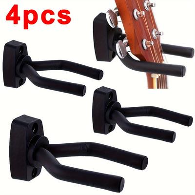 TEMU 4pcs Guitar Wall Mount Hanger, Guitar Hanger Wall Hook Holder Stand Display Black With Screws Fits Guitars, Bass, Mandolin, Banjo, Ukulele Image