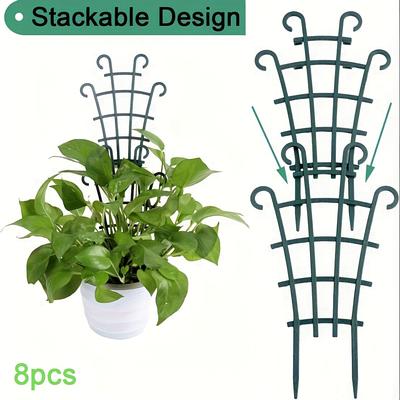 TEMU 4/6/8-pack Stackable Plant Trellis - Heavy Duty Plastic Climbing Support For Potted Plants, Ideal For Flowers/vines/vegetables - Indoor & Outdoor Vertical Garden Grid ( Assembly) Image