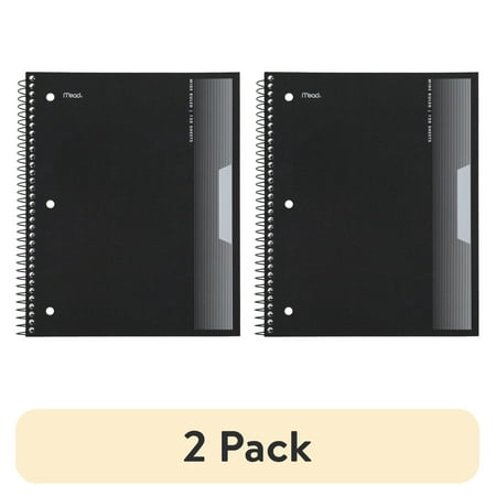 (2 pack) Mead 3 Subject Wide Ruled Notebook 8 x 10.5 Black Poly Spiral 120 Sheets