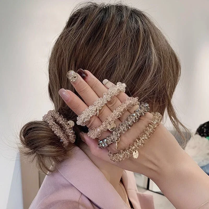 3PCS Perle Kristall Scrunchie Pack Dicke Starke Elastische Haargummis Frauen Zubehör mit Gold Münzen Elegante Pferdeschwanz Halter Neue