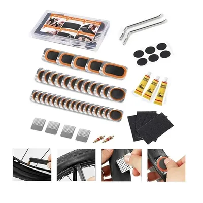 Portable Bicycle Flat Tire Repair Kit - Inner Tube Patching Tools, Tyre Levers & Rubber Repair Pads with Cold Patch Sealant