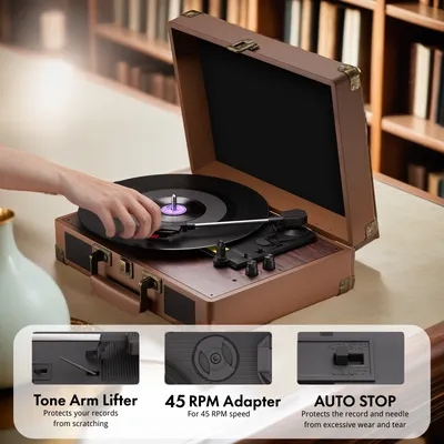MAIO Plattenspieler, tragbarer Koffer-Audio mit integrierten Lautsprechern, 3-Gang-Vinyl-Spinner Image