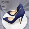 Tikicup Frauen Marineblau Denim Stoff sexy d'orsay spitzen Zehen High Heel Schuhe elegante bequeme