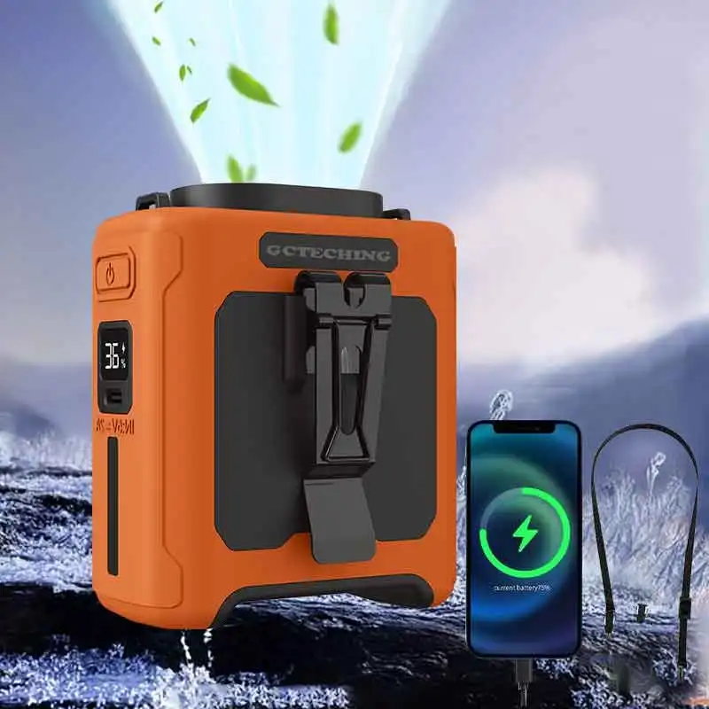 Sommerventilator, tragbarer Taillenclip-Ventilator, 10000 mAh Cool Clip-Ventilator, mit LED-Licht und Powerbank-Funktion, zum Spielen und Arbeiten im Freien Image