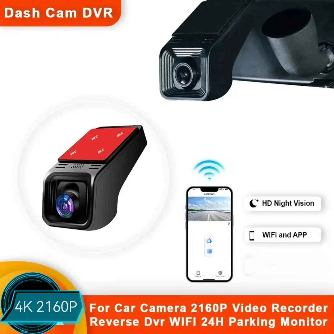 Caméra de tableau de bord DVR pour voiture, WiFi 4K 2160P, 2K, 1600P, 24H, moniteur de stationnement, contrôle par application, enregistreur vidéo de conduite automobile pour toutes les voitures