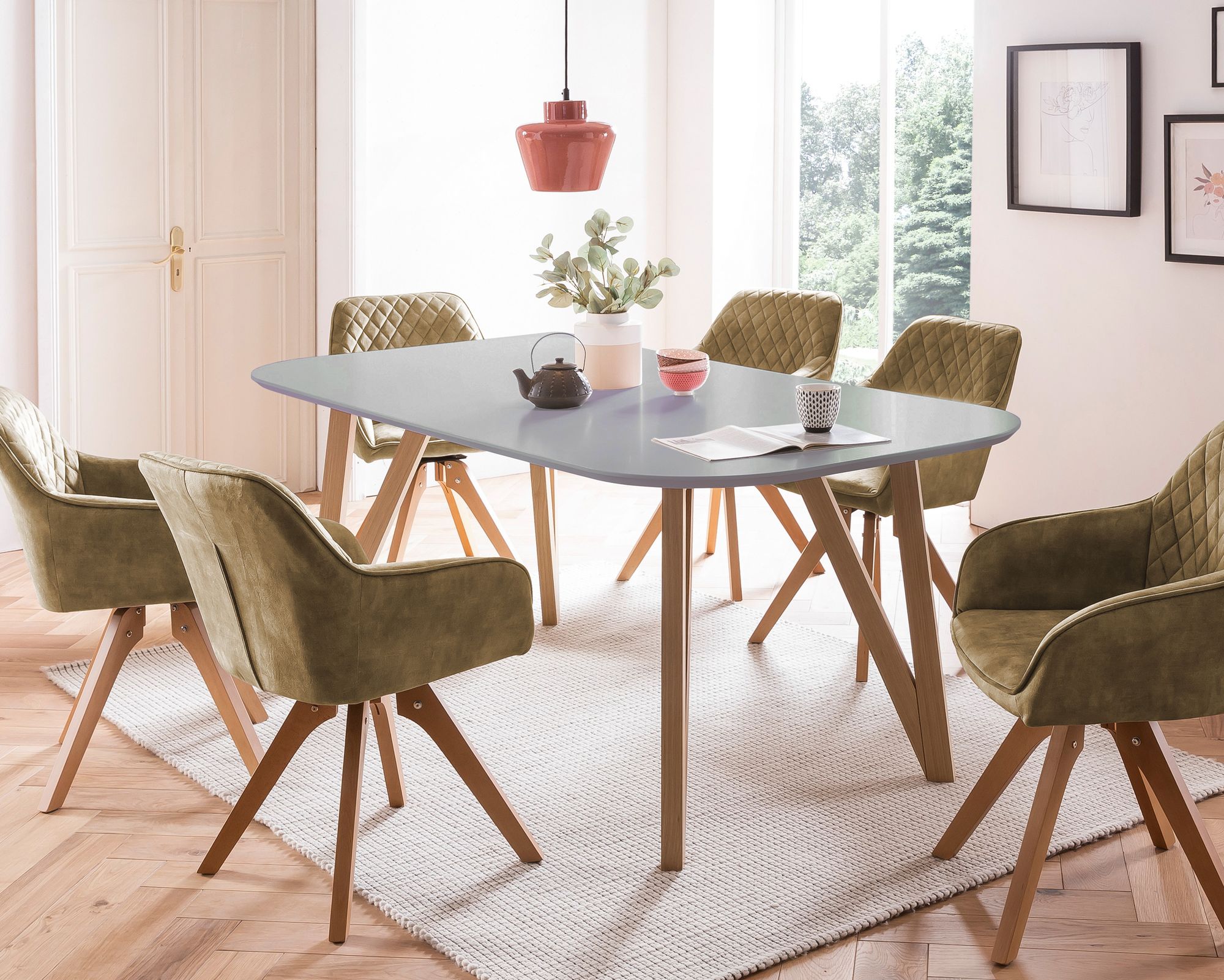 SalesFever »Aino-Mercur« Esszimmergruppe 5-teilig grün/grau – erhältlich in 2 Größen