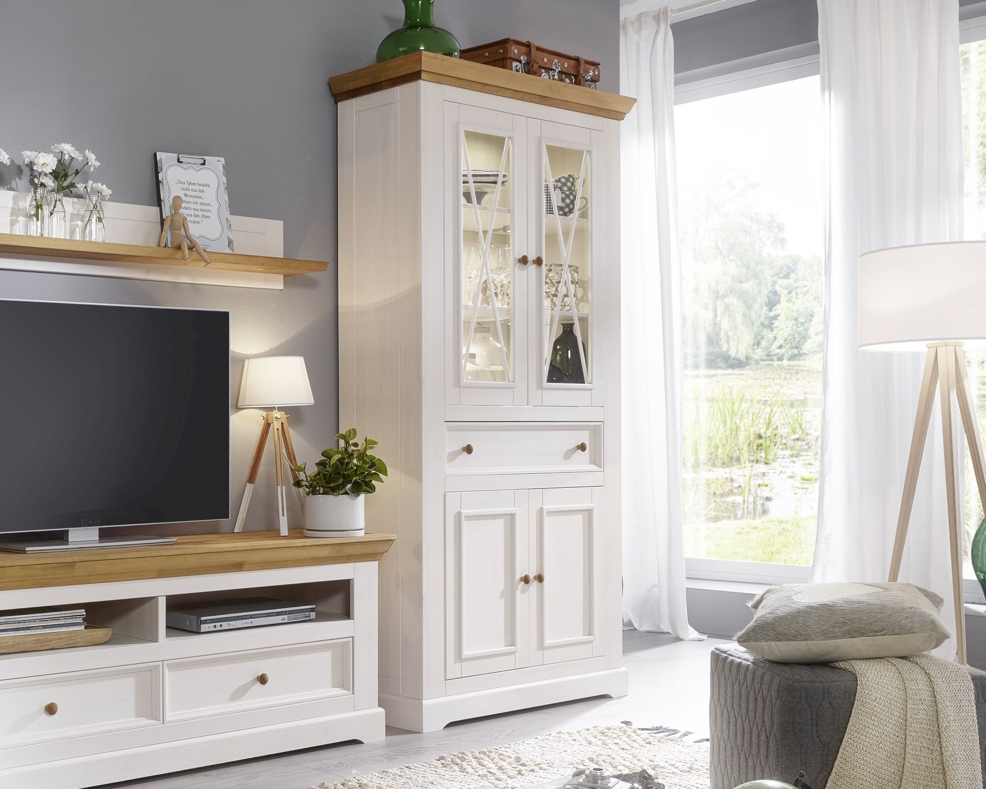 3S Frankenmöbel »Country« Massivholz Vitrine ll weiss