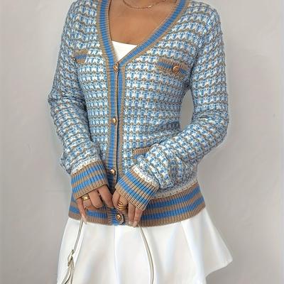 TEMU Elegant Women's Fashion Cardigan - Design, Lightweight Pullover With Buttons, Spring & Fall, Versatile For Home, Office, Shopping, And Parties, | Elegant Cardigan | Cardigan Image