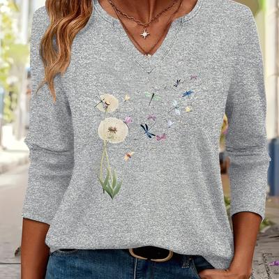 TEMU Women's Casual V-neck Sweater With Vibrant Floral & Print - Long Sleeves, , Soft Medium Stretch Fabric, Casual Wear|vibrant Print Top|, Sweater Top Image