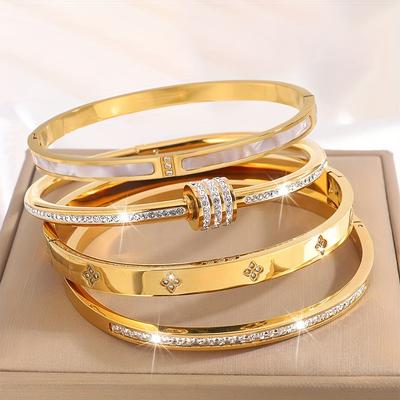 TEMU 4pcs Elegant And Fashionable Personality Stainless Steel Jewelry Is An For Men And Women To Travel Versatile And Fashionable Image