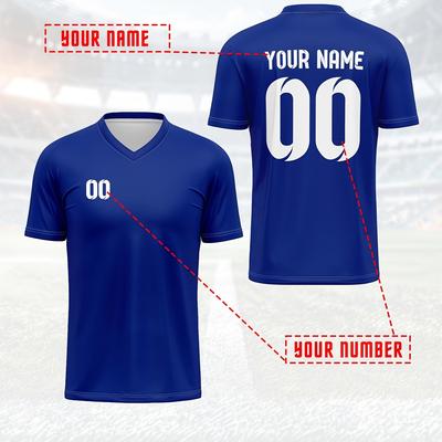 TEMU Custom Men's Soccer Jersey - Personalize & Number, V-neck, Light Blue, Polyester, Ideal For & Casual Wear, Image