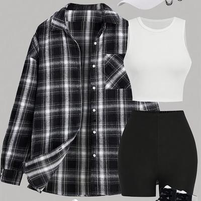 TEMU Dp010586+ Women's Tank Top, Shorts, And Jacket Three-piece Set Image