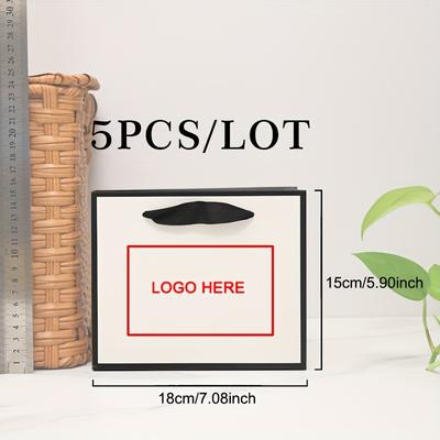 TEMU 5pcs Custom Logo Paper Gift Bags In Same Size For Small Business Jewelry Packaging, Wedding Gifts, Valentine's Day, Christmas, Birthday, Bridal Party, Baby Shower And Baptism Gifts Image