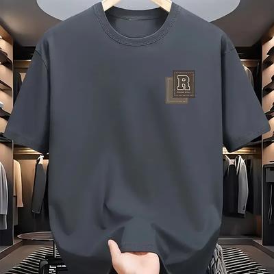 TEMU Men's Breathable Letter Print T-shirt - Casual Round Neck, Fit For Sports & Outdoor Activities, Summer Essential Image