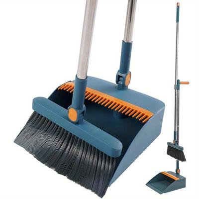 TEMU Sweeping Set Broom Dustpan With Long Handle Adjustable Joint Multi-functional Comb Teeth Image