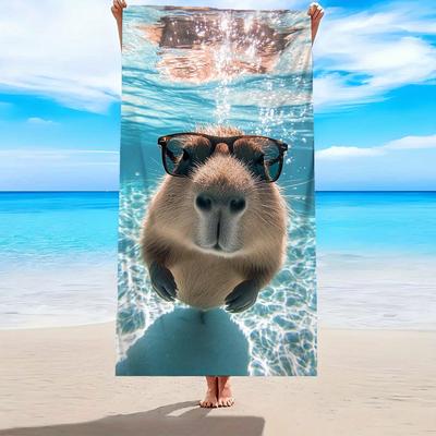 TEMU 1pc Capybara Print Beach Towel, Soft Comfortable Lightweight Sand-proof Beach Towel, Super Absorbent Beach Blanket, Travel Swimming Diving Surfing Yoga Camping Beach Accessories Image