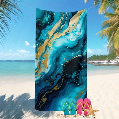 TEMU Ultra--dry Microfiber Beach Towel - Blue Marble Design, Absorbent & Lightweight, Swimming, Fitness, Travel, Camping, Diving, Surfing - Ideal For & Sunbathing, Machine Washable, Beach Towel Image
