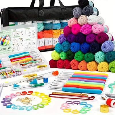 TEMU 103pcs Diy Crochet Kit- Includes Yarn, Hooks, Knitting Needles, Markers, And Accessories, Beginner , Multifunctional Home Handicraft Tools With Portable Storage Bag Image