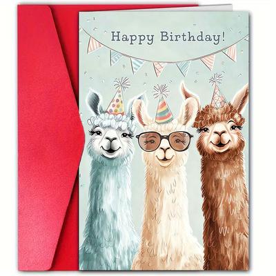 TEMU 1pc Alpaca Birthday Greeting Card With Envelope, Universal Recipient, Paper Material, Son, Daughter, Friend, Colleague, Special Occasions, Celebration, 12cm*18cm Image