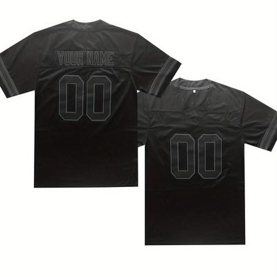 TEMU Custom Personalized Football Jersey For Men - Polyester V-neck Sports Shirt With Embroidered Name & Number, Loose Top For Casual Wear, Running, Outdoor Activities - Knit Fabric Image