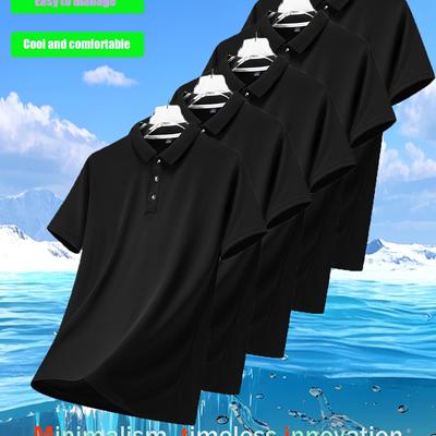 TEMU 5pcs Men's Summer Short Sleeve Shirts - Moisture-wicking Breathable Fabric, Lightweight & Comfortable Loose Fit, Solid Color Casual Shirts For Casual Attire, Moisturewicking Apparel | | Image
