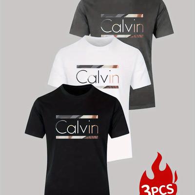 TEMU 3pcs Men' Printed Casual Short-sleeve Knit T-shirt Set, Outdoor Activities Image