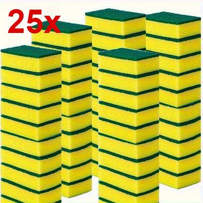 TEMU 25pcs High-absorbency Kitchen Cleaning Sponges - Dual-layer, Non-scratch For Tableware, Cookware & Furniture - Durable Green & With Reinforced Grip, Kitchen Cleaning Image