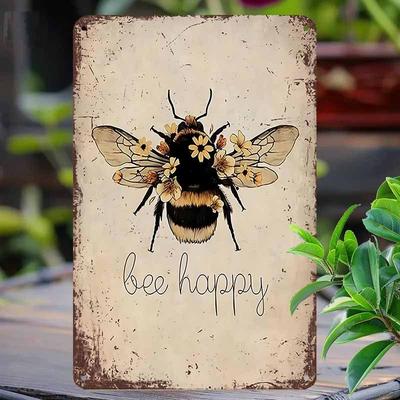 "TEMU [2d Flat] 1pc Vintage Aluminum Sign - Waterproof & Dustproof Metal Wall Art With Bumble Bee & , "" Quote, Rustic Home Decor For Kitchen, Garden, Cafe, Or Bar, Gift" Image