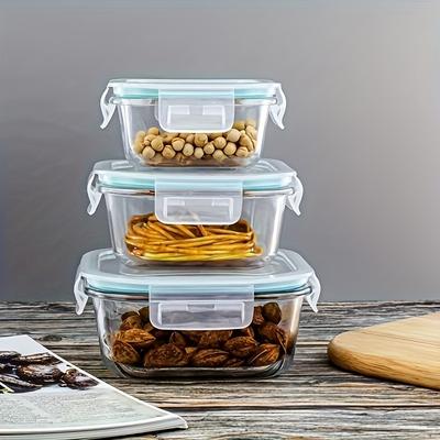 TEMU 3pcs Set Glass Pre-meal Preparation Container, Sealed Food Storage Container With Lid, Glass Lunch Box, Suitable For Microwave, Oven, Refrigerator, And Dishwasher Image