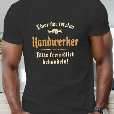 TEMU Men's Casual Summer T-shirt With Fun German Humor - Short Sleeve, Round Neck, Geometric Print, Navy Blue, Machine Washable, Regular Fit, Adult Sizes Image