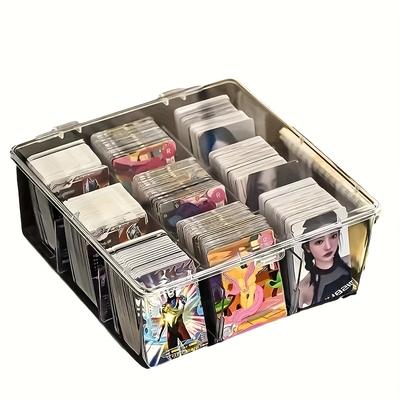 TEMU 1pc Clear Card Storage Box With Multiple Compartments - Large Capacity Organizer For Trading Cards, Photos, And Collectibles - For Easy Viewing, Playing Card Storage Box Image