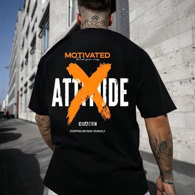 TEMU Attitude Men Women Unisex Cotton T-shirt Luxury Big Size Top Short Sleeve Streetwear Classic Back Print Tee 4xl Image