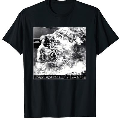 TEMU Album Cover Graphic T-shirt - 180g Heavyweight 100% Cotton, Tee With Iconic Flames & Artwork, Regular Fit Round Neck Casual Streetwear For Men, Apparel | Album Cover Tee | , Band T Shirts Image