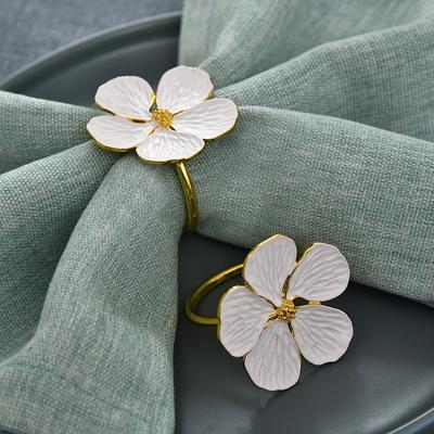 TEMU 12pcs Elegant White Floral Metal Napkin Rings With Golden Accents For Weddings, Easter, And Formal Dining – Brushed Finish, And Stylish Table Decor Image