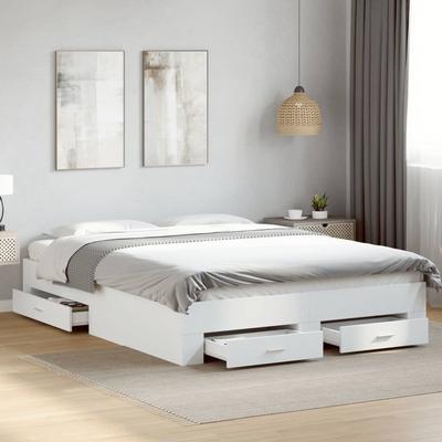 TEMU Bed Frame With Drawers White 160x200 Cm Wood Image