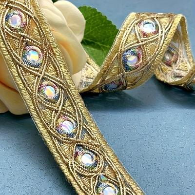 TEMU Golden Embroidered Lace Trim With Mirror Sequins, 2 Meters, Ribbon For And Costume Accessories Image