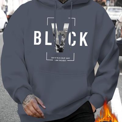 TEMU Spring And Summer Men's Black Say In A Iam The Best Letter Hoodie Fashion Drawstring Hoodie Autumn And Winter Top Comfortable And Versatile Long Sleeve Hoodie With Hat (niu Wang ) Image