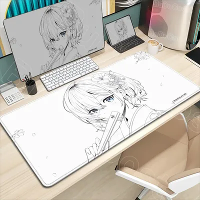 Large Size Monogatari Hanaya Mouse Pad Non-slip Rubber Pad White Sketch Anime E-Sports Game Mousepad Cute Girl Gaming Mouse Pad