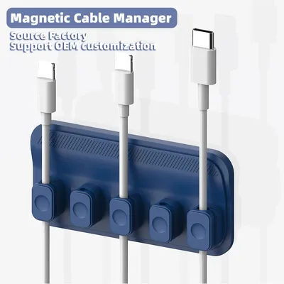 Cable Management, Magnetic Cable Holder, Desktop Multipurpose Cord Keeper, 5 Clips for Lightning Cables, USB C / Micro Cables