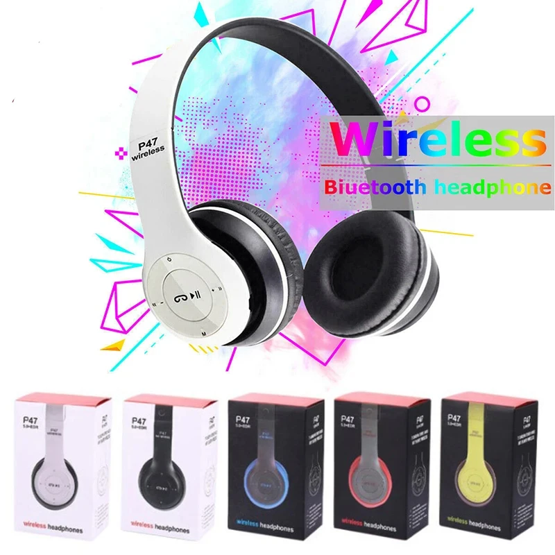 Stereo P47 Drahtlose Kopfhörer 5,0 Bluetooth Kopfhörer mit Mic Speicher TF Karte Audifono FM Headset für Alle Smartphones Image