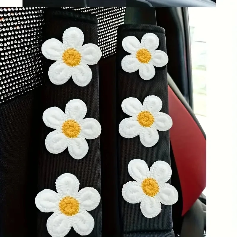2-teilige Schulterschutz für Autositzgurt, gestrickte Blumen-Sicherheitsgurtschutz, Auto-Innenzubehör, universell Image