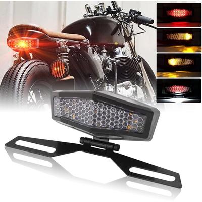 Ersandy - LED-Motorrad-Rücklicht mit Kennzeichenlampenhalterung, integrierte Blinker, Bremslicht,