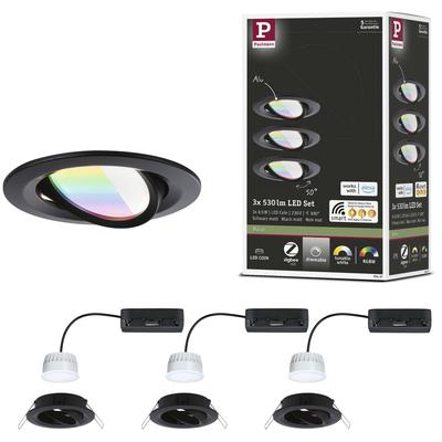 PAULMANN LED Einbauleuchte "LED Einbauleuchte Nova Coin rund 84mm 50", schwarz, 3 flammig, Ø 8,4cm, 3 St., Lampen, Memoryfunktion, Farbwechsler, Farbsteuerung, Dimmer, Smart Home Image