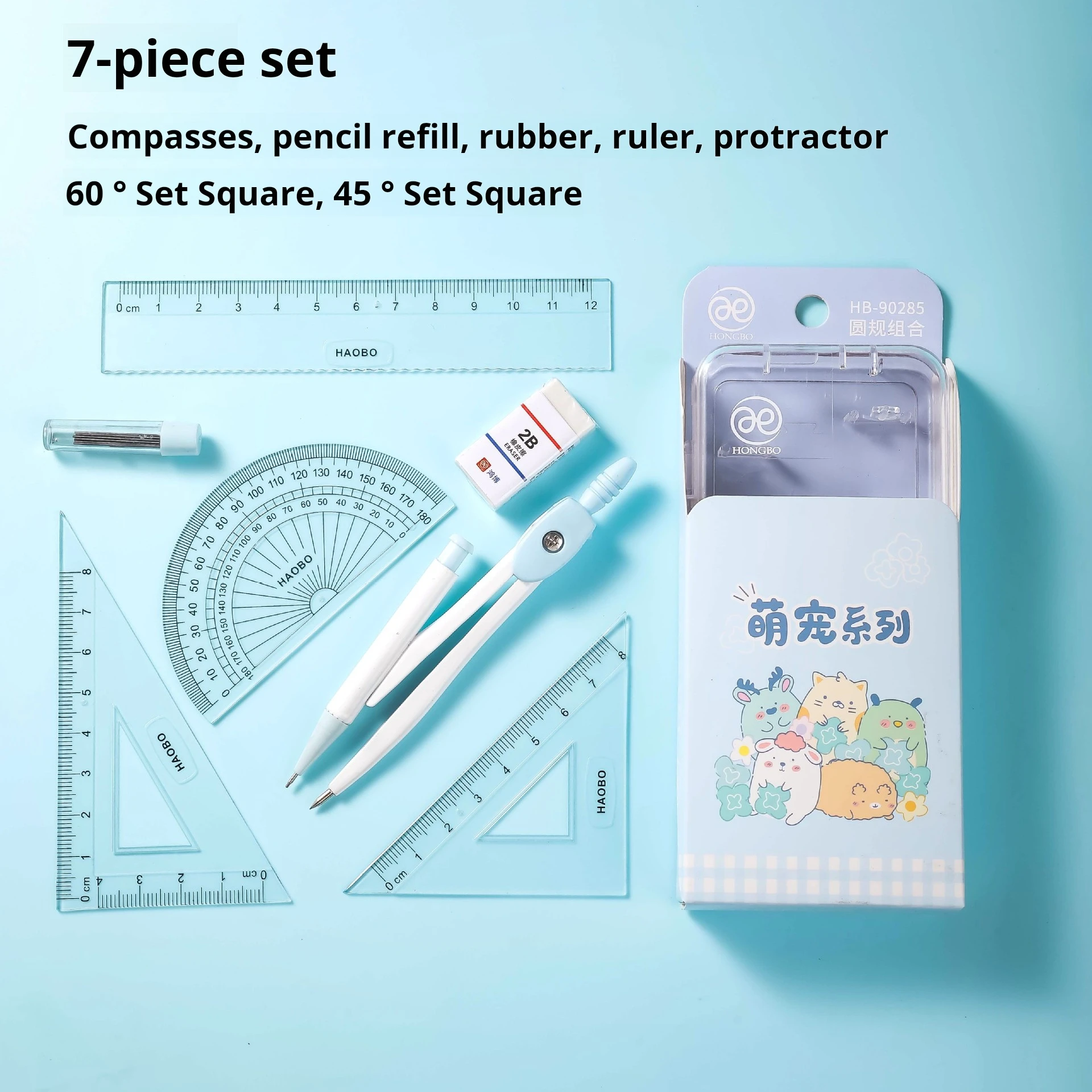 7 teile/satz Rundlehre Set Student Lineal Winkelmesser Lernen Schreibwaren Geschenk Set Student Zeichnung Malerei Image