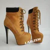 BERZIMER Frauen Stiefeletten Faux Wildleder Runde Kappe Schnüren Dünne High Heels Kurze Booties Damen Schuhe Frau Große Größe 41 43 50 52