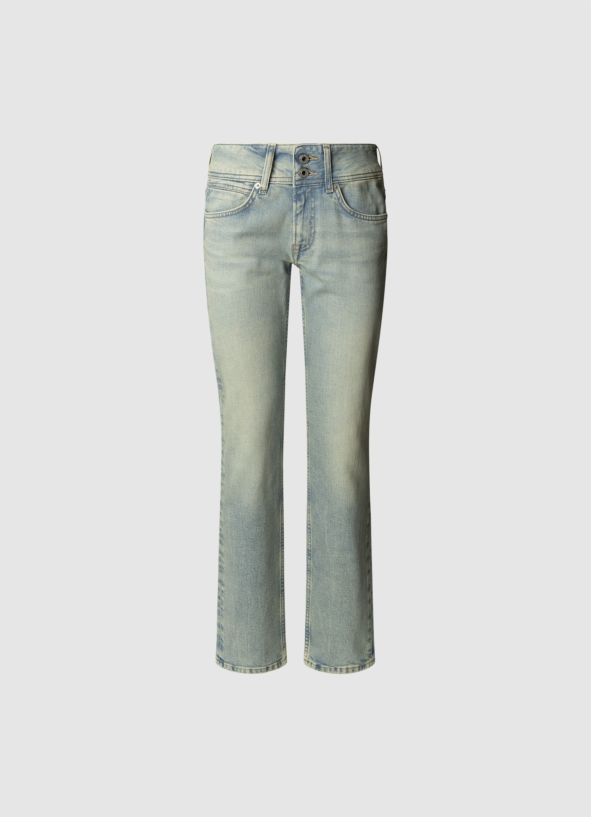 Slim-fit-Jeans PEPE JEANS "SLIM JEANS LW", Damen, Gr. 29, Länge 30, dirty bleached used, Denim/Jeans, Obermaterial: 99% Baumwolle, 1% Elasthan, slim fit lang, Jeans Slim-fit-Jeans, mit doppeltem Knopfverschluss