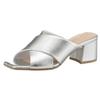 Pantolette MARCO TOZZI, Damen, Gr. 37, silber (silberfarben), Lederimitat, unifarben, glänzend, elegant, Schuhe, Blockabsatz, Sommerschuh, Schlappen mit gekreuzter Bandage