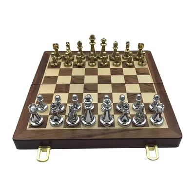 Schachbrett Ausgezeichnete Retro Metall Legierung Unterhaltung Holz Klapp Schach Stück Schach Spiel Image