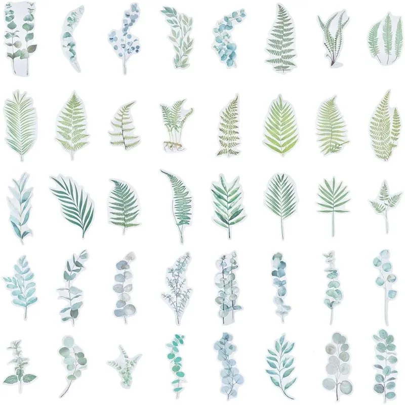 80 stücke Scrap book Aufkleber Set Vintage selbst klebende grüne Pflanze Blätter Planer dekorative Aufkleber für Tagebuch Notizbuch DIY Kunst Image